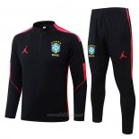 Chandal de Sudadera del Brasil Nino 2026-2027 Negro Rojo