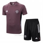 Chandal del Manchester United Manga Corta 2025-2026 Marron - Pantalon Corto