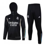 Chandal de Sudadera del Real Madrid 2023-2024 Negro y Blanco